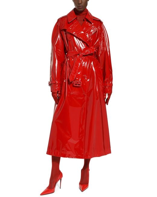 Dolce & Gabbana Red Double-breasted Patent Faux Leather Coat