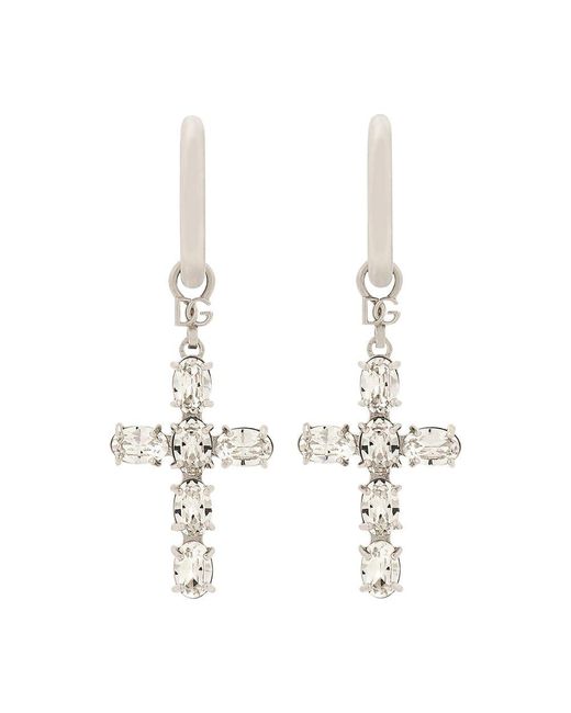 Dolce & Gabbana Metallic Creole Earrings With Crystal Cross