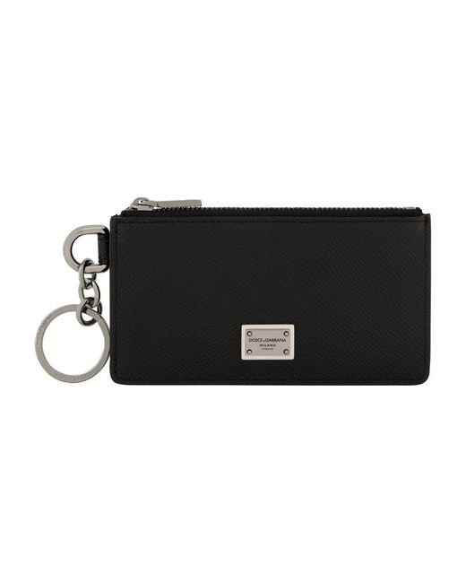 Dolce & Gabbana Black Calfskin Card Holder With Ring And Logo Tag for men