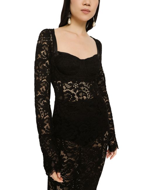Dolce & Gabbana Black Wadenlanges Kleid aus Spitze