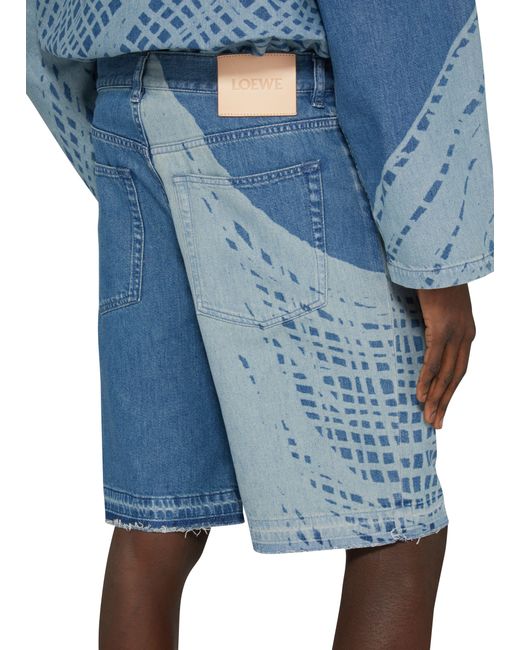Loewe Blue Cotton Denim Shorts With Print for men
