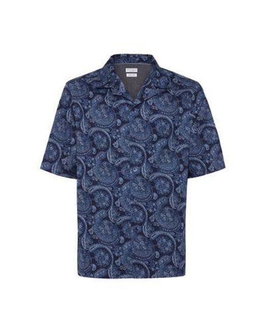 Brunello Cucinelli Blue Cotton Paisley Shirt for men