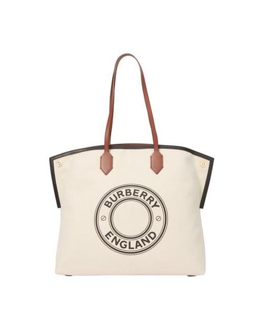 Burberry Mini Logo Graphic Canvas Leather Pocket Tote Bag Natural
