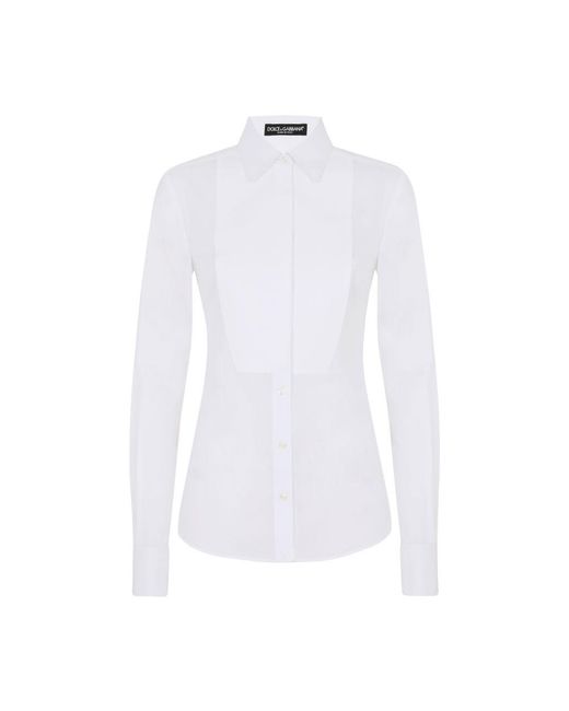 Dolce & Gabbana White Stretch Poplin Tuxedo Shirt