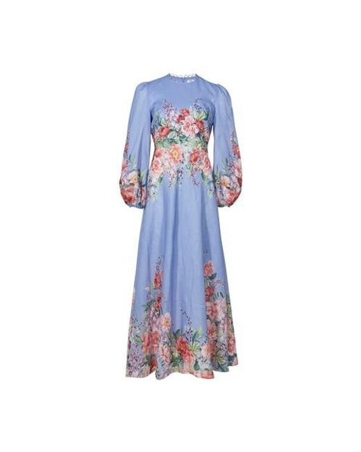 Zimmermann Blue Floral-print Linen Maxi Dress