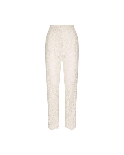 Dolce & Gabbana White Branded Stretch Lace Pants