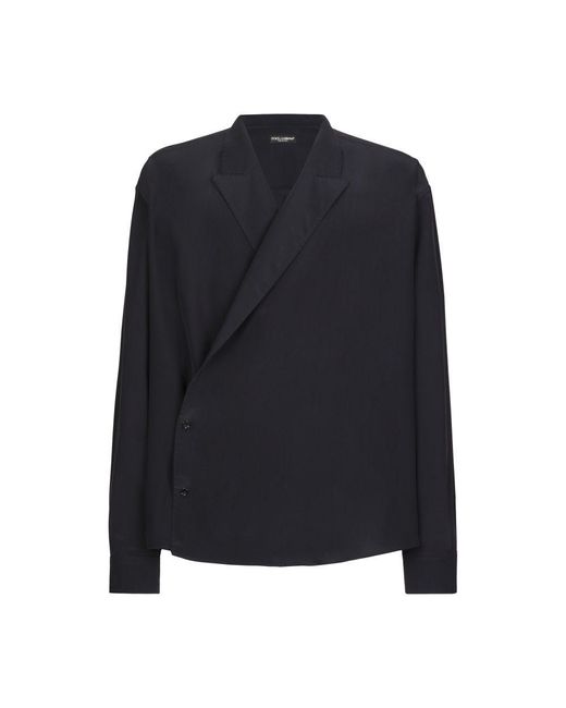 Dolce & Gabbana Black Oversize Silk Crepe De Chine Shirt for men