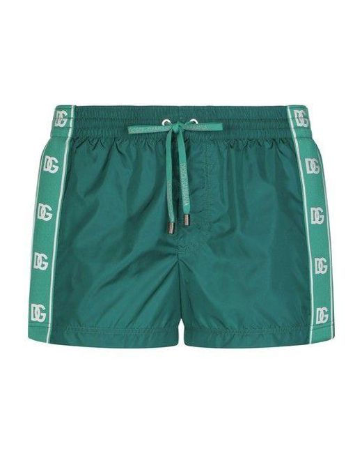 Dolce & Gabbana Short Swim Trunks With Branded Bands in Green for Men