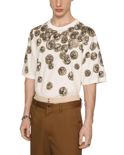 Dolce & Gabbana Baumwoll-T-Shirt mit Münzprint in Metallic für Herren