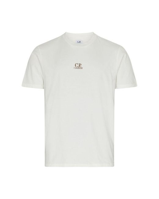 C P Company White 24/1 Jersey Artisanal Three Cards T-Shirt for men