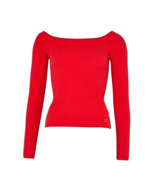 Courreges Red Schulterfreies Rippstrick-Top