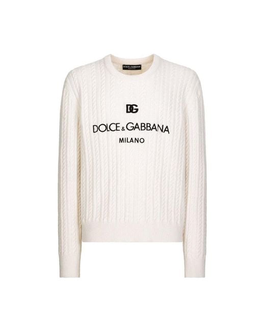 Dolce & Gabbana White Wool Round-Neck Sweater for men