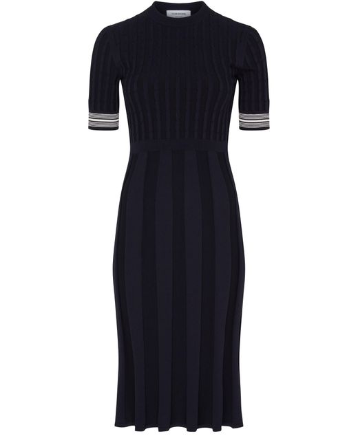 Thom Browne Blue Short-sleeved Pleated Midi Dress