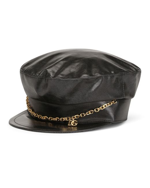 Dolce & Gabbana Black Baker Boy Hat With Dg Logo Chain