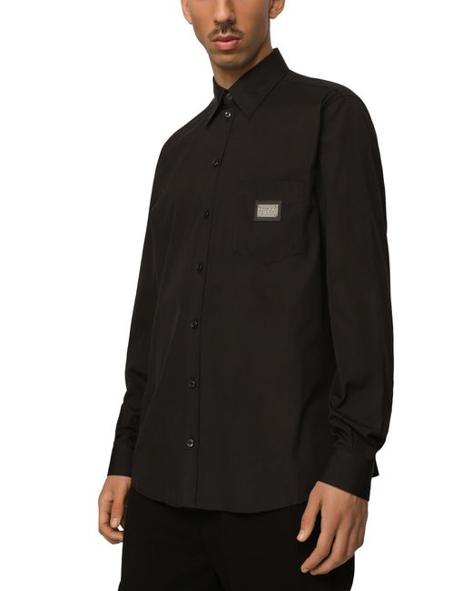 Dolce & Gabbana Black Cotton Martini-fit Shirt With Branded Tag for men