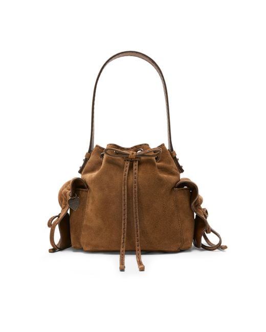 Acne Brown Mini Multipocket Suede Bucket Bag