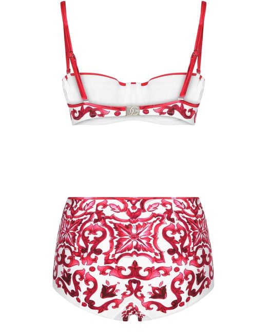 Dolce & Gabbana Red Majolica Print Balconette Bikini Top And Bottoms
