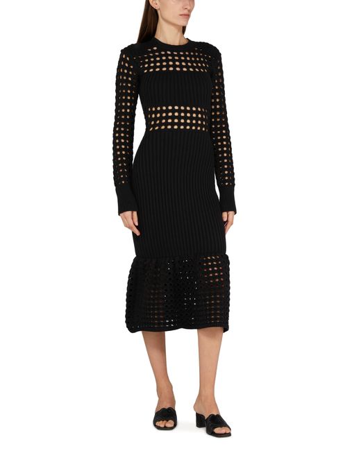 Alexander McQueen Black Knit And Fishnet Midi Dress
