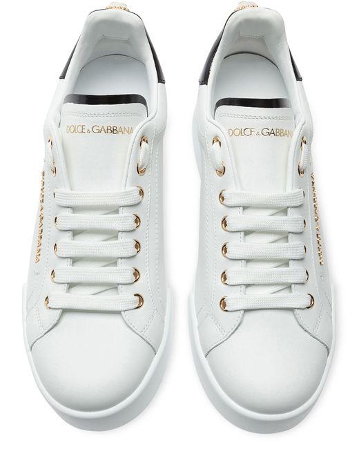Dolce & Gabbana White Sneakers Portofino aus Nappa-Kalbsleder mit Lettering