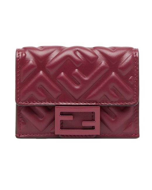 Fendi Red Baguette Micro Trifold Wallet