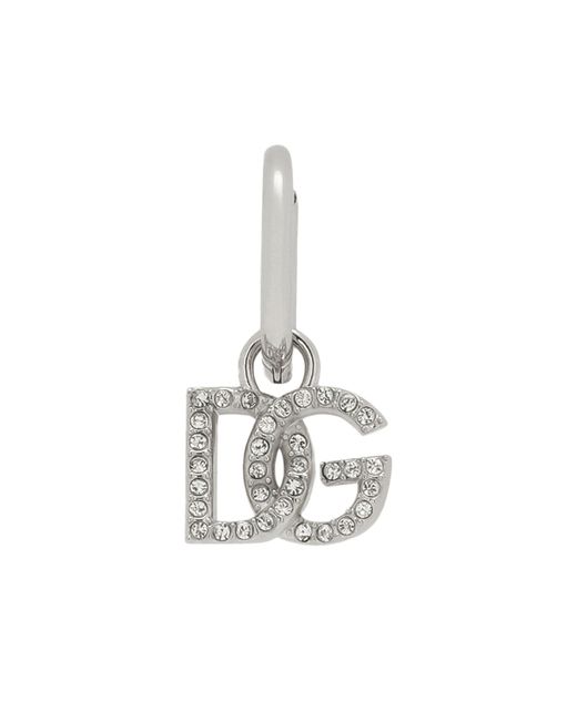 Dolce & Gabbana Metallic Crystal-embellished Logo-charm Hoop for men
