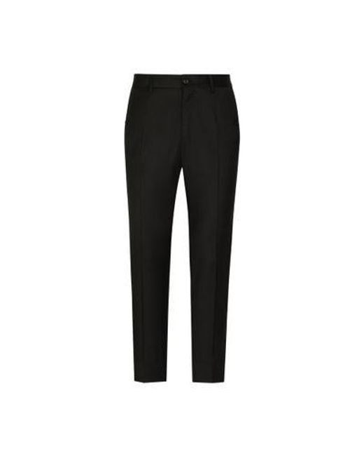 Dolce & Gabbana Black Stretch Wool Pants With Side Bands for men