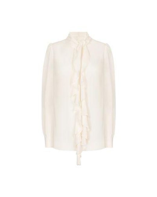 Dolce & Gabbana White Georgette Blouse With Ruches