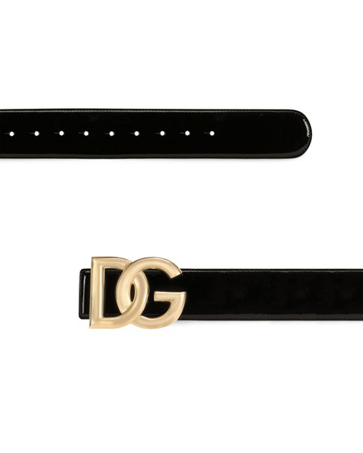Dolce & Gabbana Black Lackledergürtel mit DG-Logo