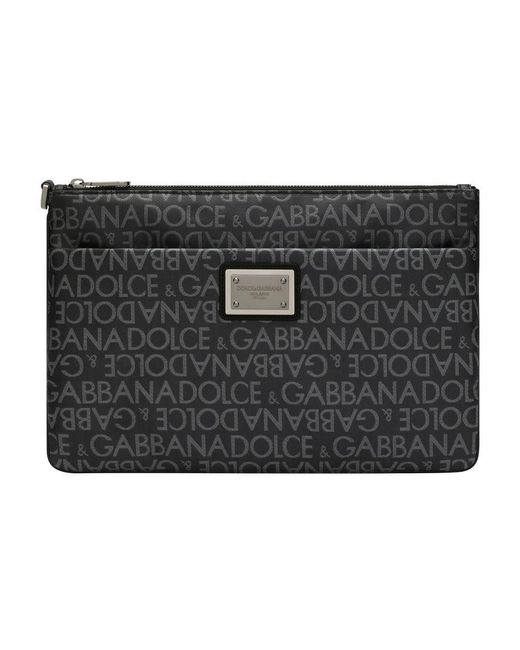 Dolce & Gabbana Black Coated Jacquard Clutch for men