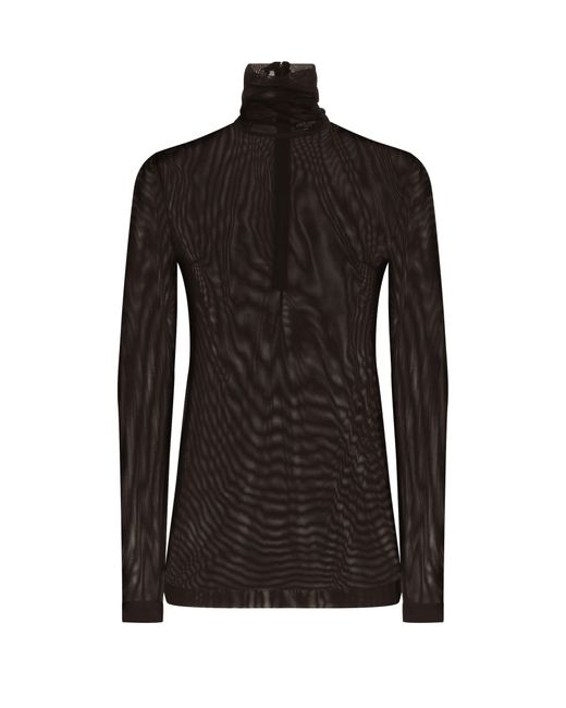 Dolce & Gabbana Black Tulle Turtle-Neck Top With Dg Logo