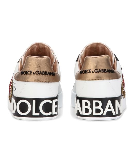 Sneakers Portofino en cuir de veau avec broderies Dolce & Gabbana en coloris Black