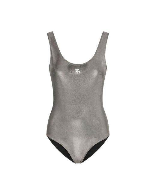 Dolce & Gabbana Gray Metallic One-piece Swimsuit With Logo