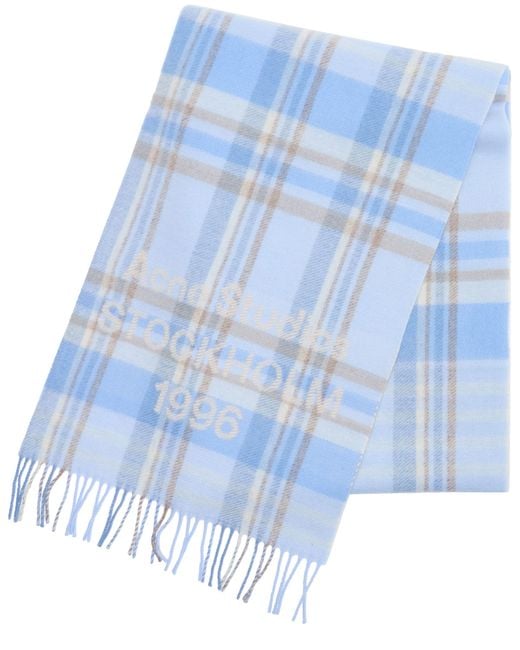 Écharpe À Carreaux Avec Logo Acne en coloris Blue