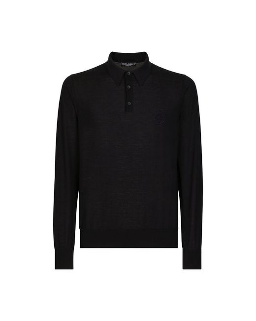 Dolce & Gabbana Black Cashmere Polo-Style Sweater for men