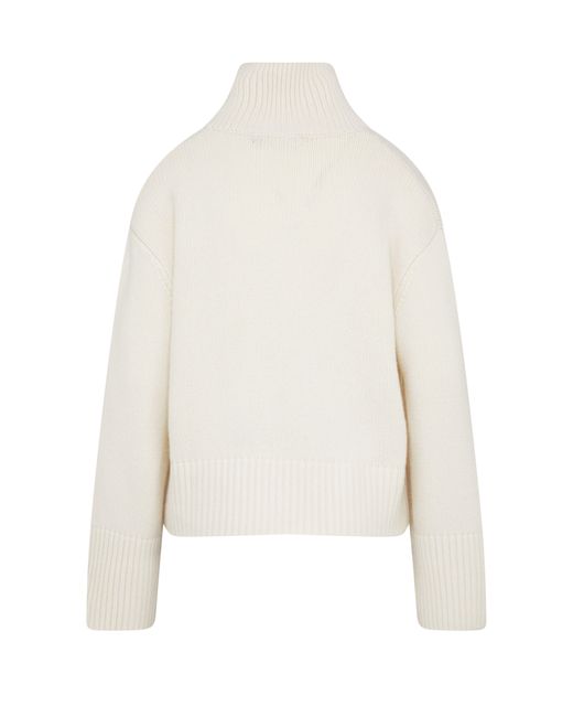 Lisa Yang White Fleur Cashmere Turtleneck Sweater