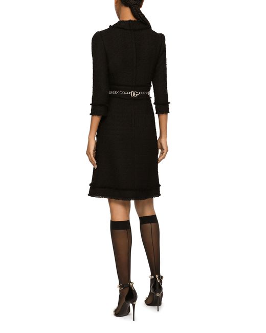 Dolce & Gabbana Black Raschel Tweed Midi Dress
