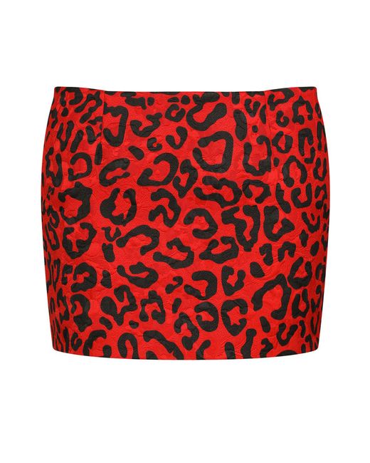 Dolce & Gabbana Red Minirock aus Brokat mit Leopardenprint