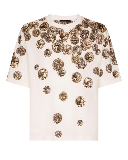 Dolce & Gabbana Natural Coin Print Cotton T-shirt for men