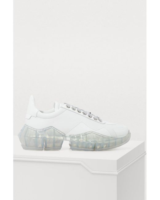 Jimmy Choo White Diamond Leather Low-top Sneakers