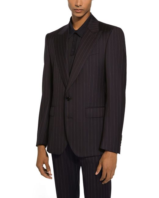 Dolce & Gabbana Black Pinstripe Wool Sicilia-Fit Jacket for men