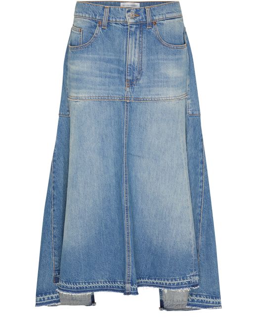 Jupe en jean rapiécée ajustée et évasée Victoria Beckham en coloris Blue
