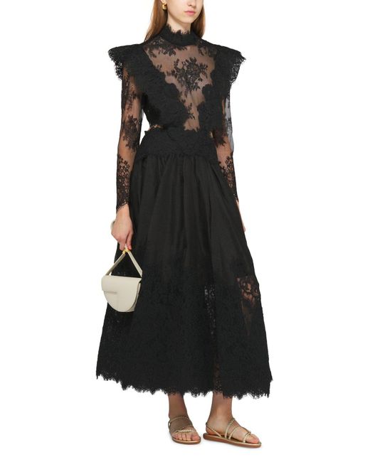 zimmermann sensory lace midi dress Zimmermann Sensory Midi Dress Black Velvet Embroidery Lace Runway FW23 Size  0 XS