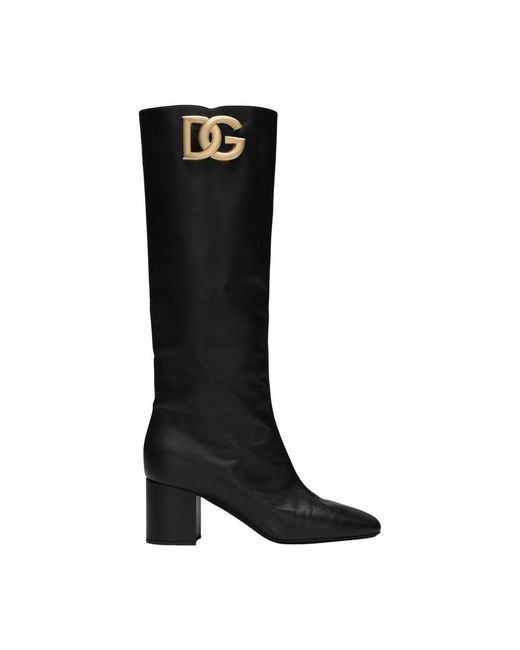 Dolce & Gabbana Black 60mm Logo-plaque Leather Boots