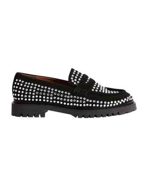 Claudie Pierlot Black Leather Loafers With Rhinestones