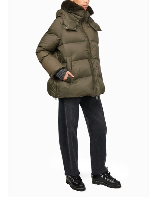 Yves Salomon Green Hooded Puffer Jacket With A Fox Fur Collar