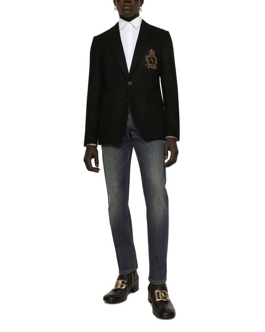 Dolce & Gabbana Black Single-Breasted Wool And Cashmere Jacket With Patch for men