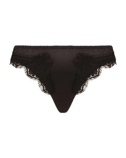 Dolce & Gabbana Black Satin Thong With Lace Detailing