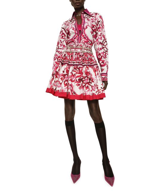 Dolce & Gabbana Red Bluse Aus Popeline Majolika-Print