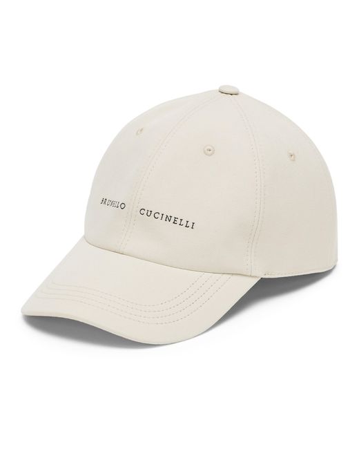 Brunello Cucinelli White Embroidered Baseball Cap for men