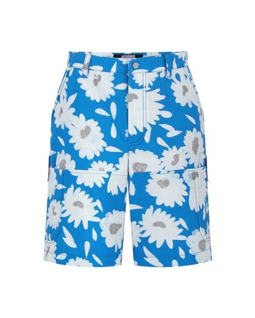 Jacquemus Cotton Giardino Shorts in Print_white_blue_flowers (Blue) for ...